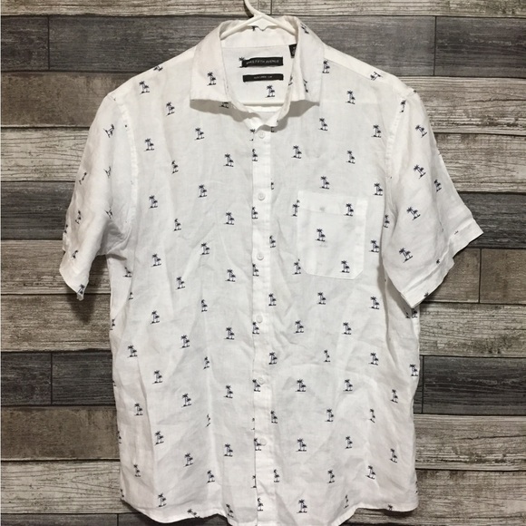 Saks Fifth Avenue 100% Linen Palm Tree Floral Button Up Shirt Men’s L White Blue - Picture 4 of 8